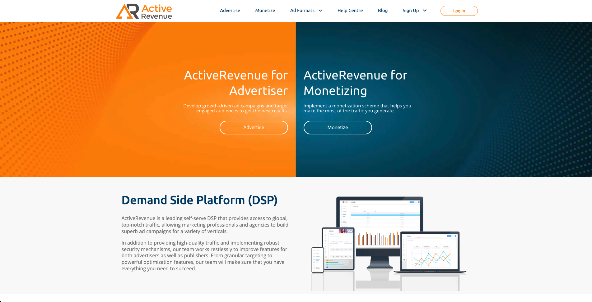 Screenshot of ActiveRevenue Homepage