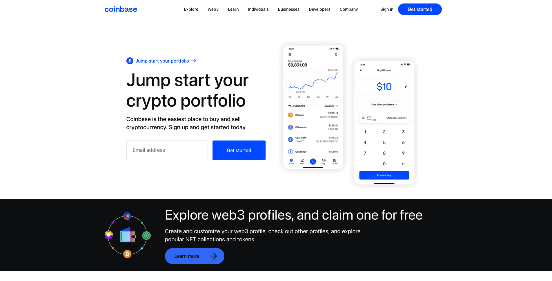 Screenshot of Coinbase Homepage