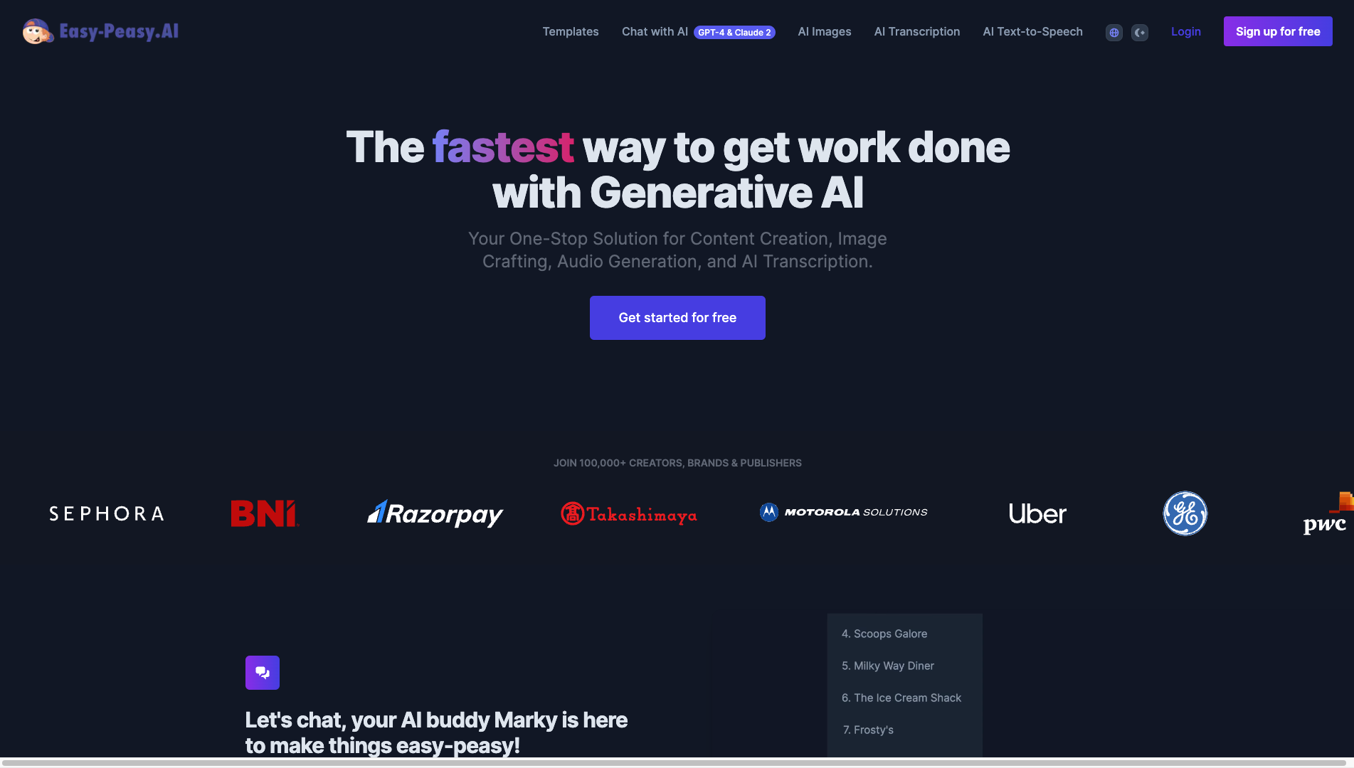 Screenshot of EasyPeasy AI Homepage