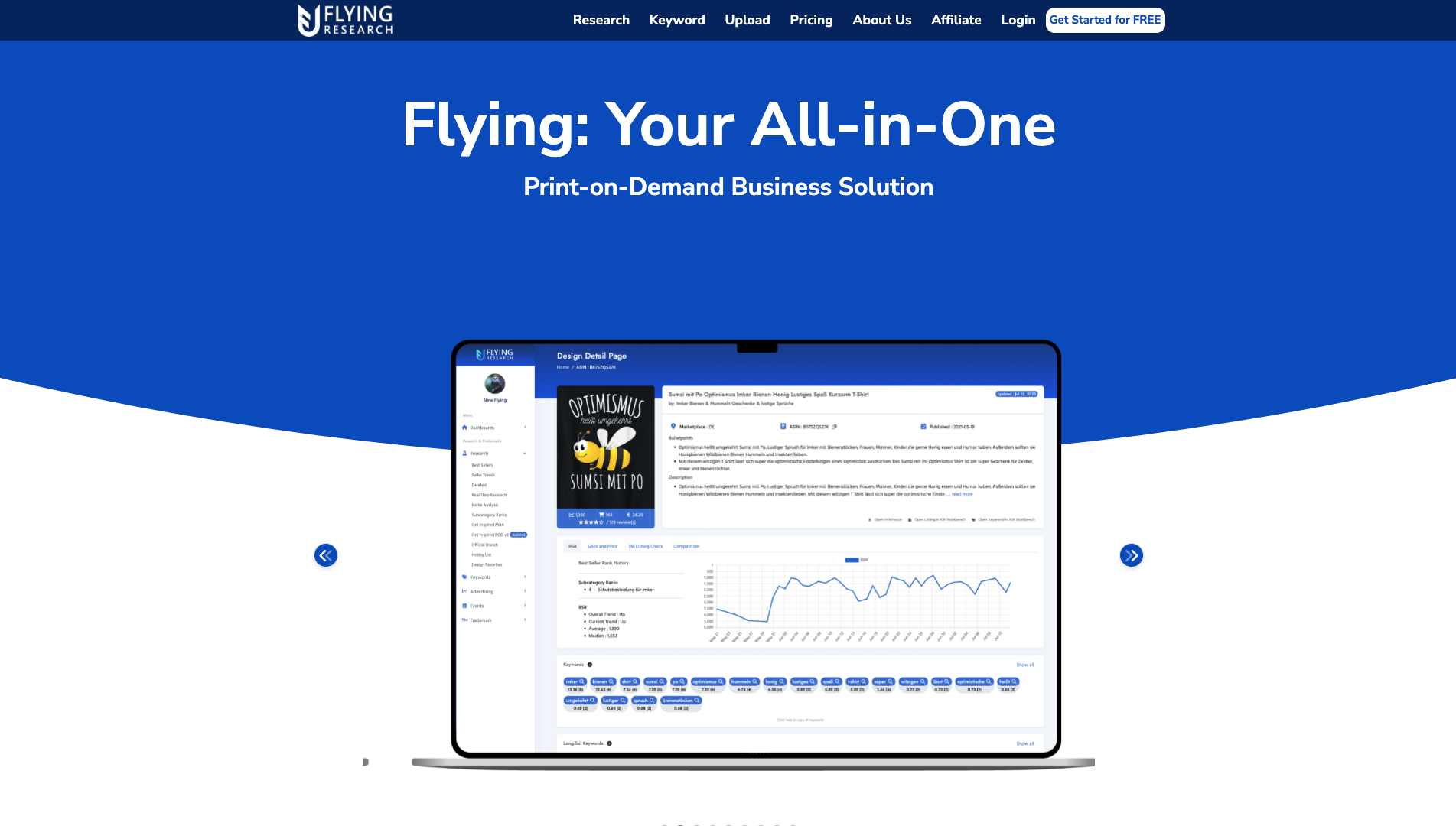 Screenshot of Flying Research Homepage