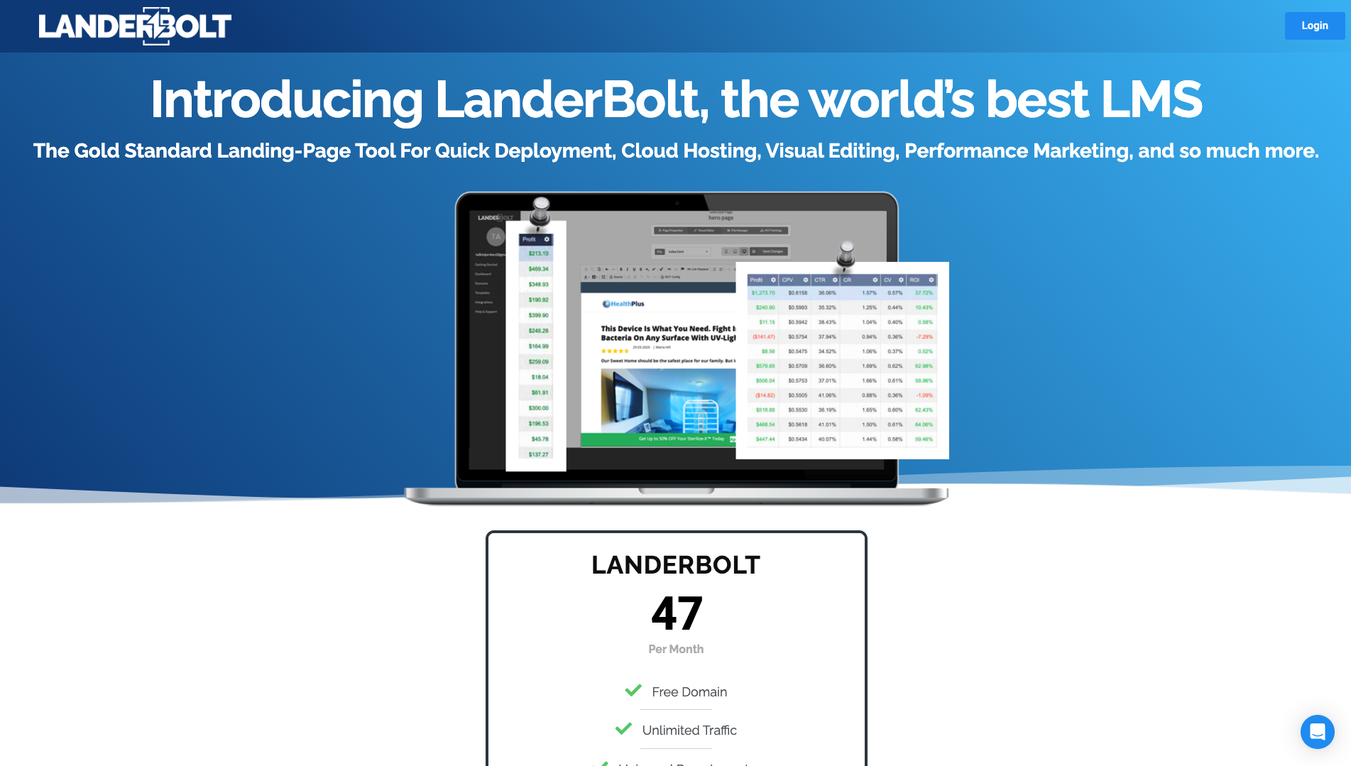 Screenshot of Landerbolt Homepage