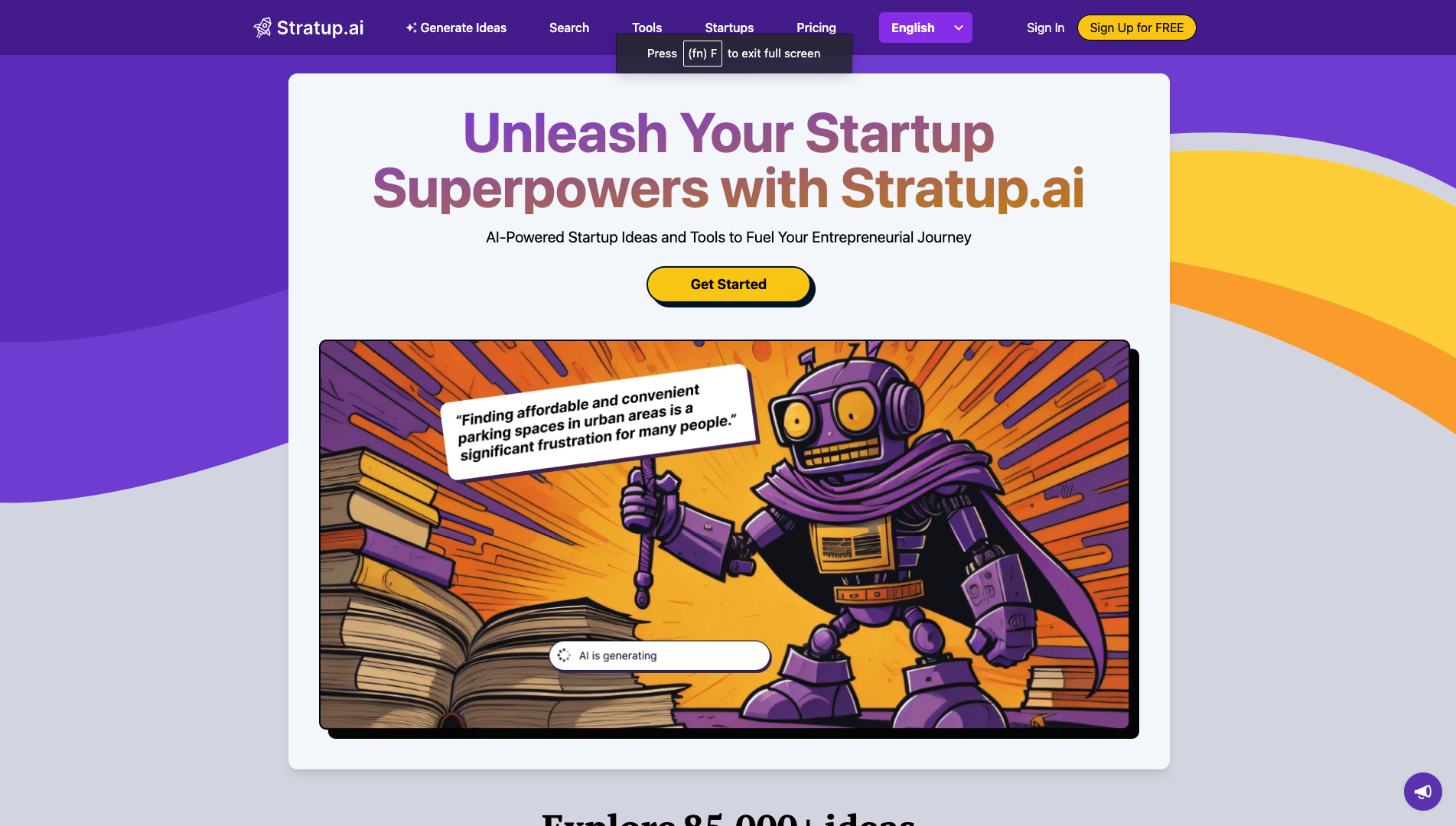 Screenshot of Stratup Homepage