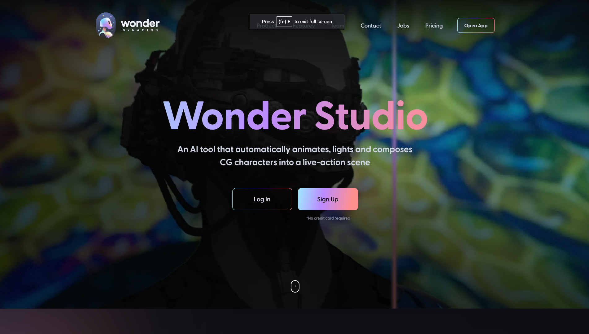 Screenshot of Wonder Studio Homepage