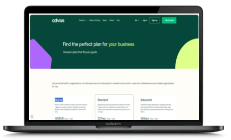 Advise website displayed on a Macbook