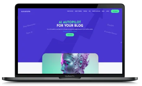 Blog Booster website displayed on a Macbook