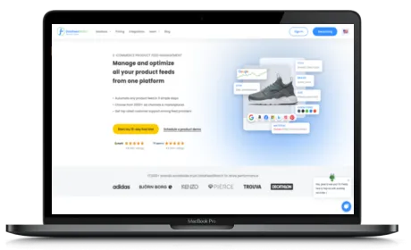 DataFeedWatch website displayed on a Macbook