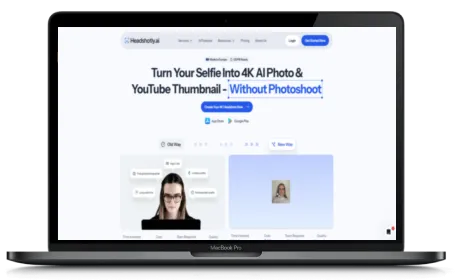 Headshotly.ai website displayed on a Macbook