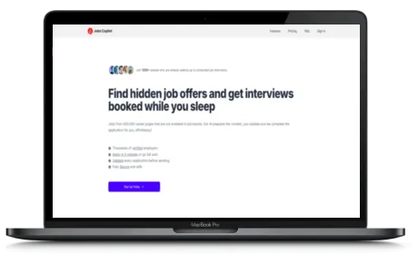 Jobs Copilot website displayed on a Macbook