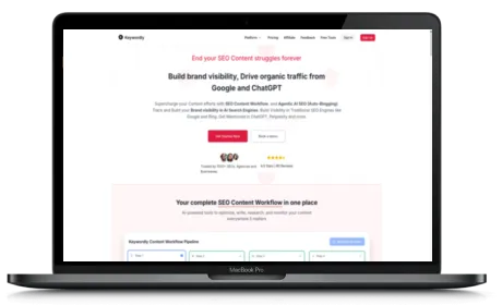 Keywordly website displayed on a Macbook