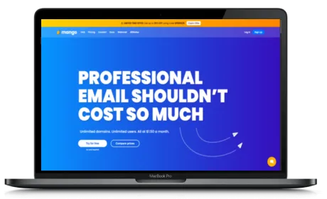 Mango Mail website displayed on a Macbook