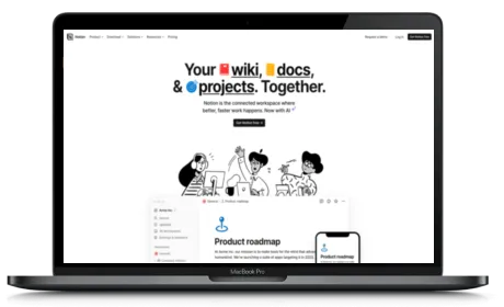 Notion website displayed on a Macbook