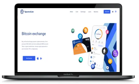 SpectroCoin website displayed on a Macbook