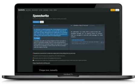 Speedwrite website displayed on a Macbook