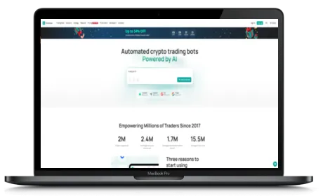 3Commas website displayed on a Macbook