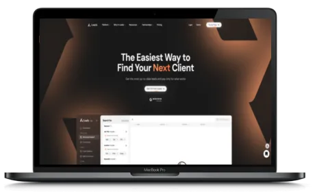 A-Leads website displayed on a Macbook