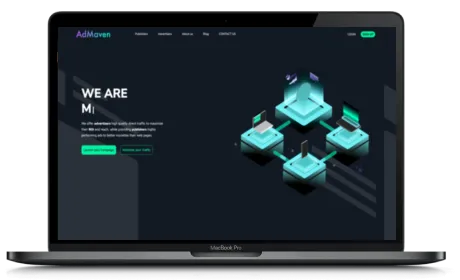AdMaven website displayed on a Macbook