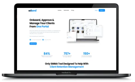 AdSend website displayed on a Macbook