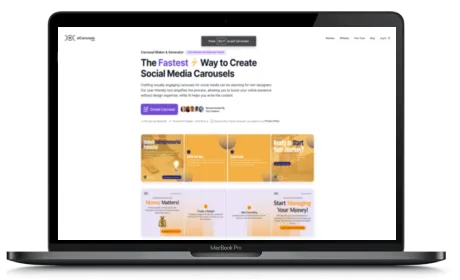 aiCarousels website displayed on a Macbook
