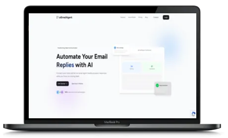 aiEmailAgent website displayed on a Macbook