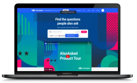 AlsoAsked website displayed on a Macbook