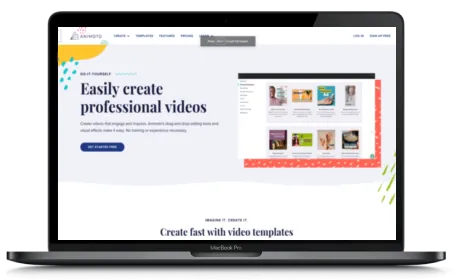 Animoto website displayed on a Macbook