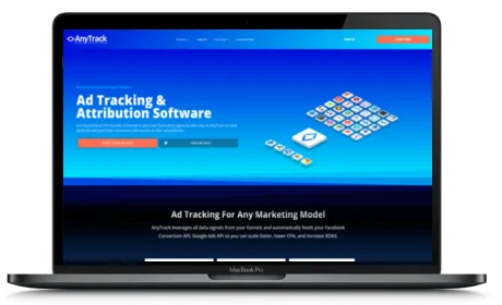AnyTrack website displayed on a Macbook
