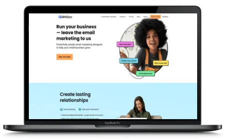 AWeber website displayed on a Macbook