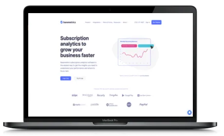 Baremetrics website displayed on a Macbook