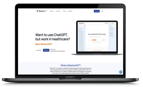 BastionGPT website displayed on a Macbook