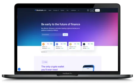 Blockchain website displayed on a Macbook