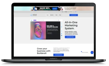 Builderall website displayed on a Macbook