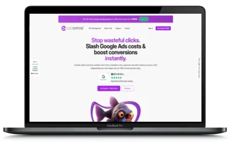 ClickExpose website displayed on a Macbook