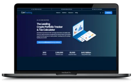 CoinTracking website displayed on a Macbook
