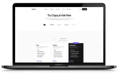 Copy.ai website displayed on a Macbook