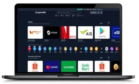 Cryptorefills website displayed on a Macbook