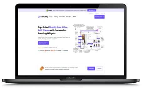 Debutify website displayed on a Macbook