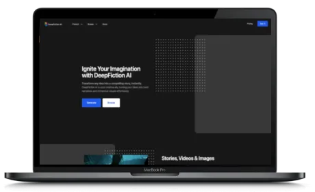 DeepFiction.ai website displayed on a Macbook