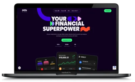 Delta.app website displayed on a Macbook