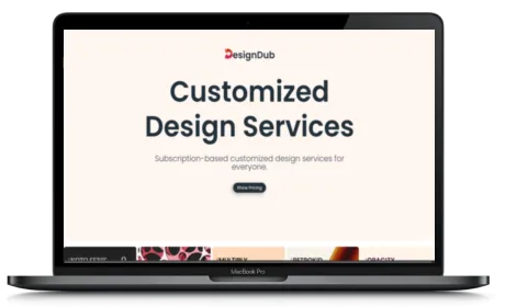 DesignDub website displayed on a Macbook