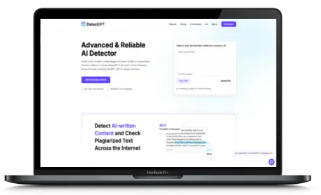 DetectGPT website displayed on a Macbook