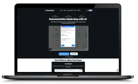 Dewstack website displayed on a Macbook