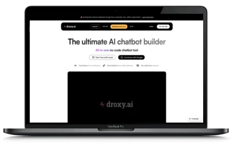 Droxy AI website displayed on a Macbook