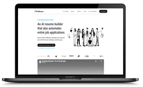 FirstResume website displayed on a Macbook