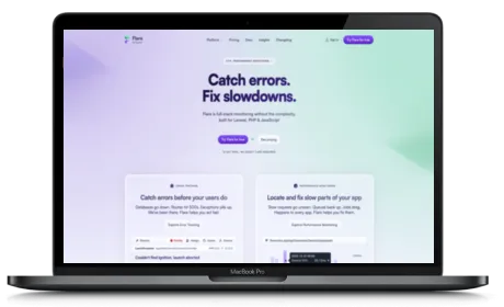 Flareapp.io website displayed on a Macbook