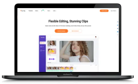 FlexClip website displayed on a Macbook