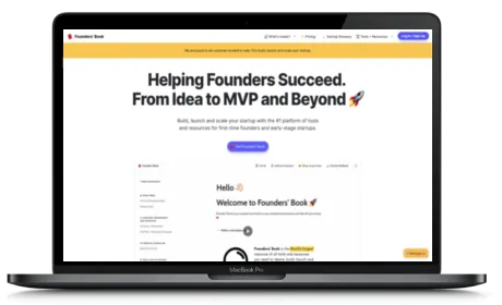 Founders' Book website displayed on a Macbook