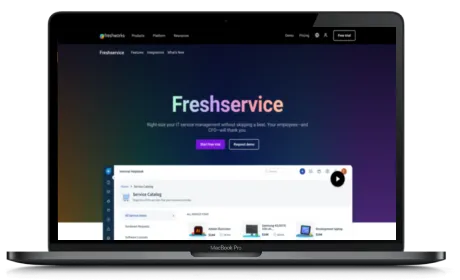 Freshservice website displayed on a Macbook