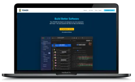 Git Tower website displayed on a Macbook