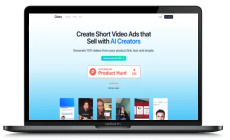 Glato AI website displayed on a Macbook
