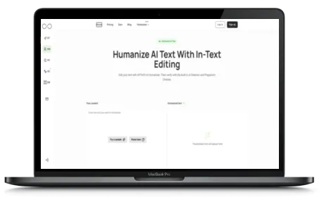 GPTinf AI Humanizer website displayed on a Macbook